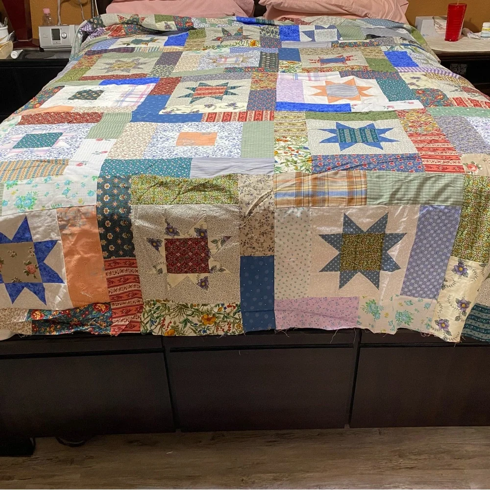 Handmade Patchwork Star Quilt - Multicolor
